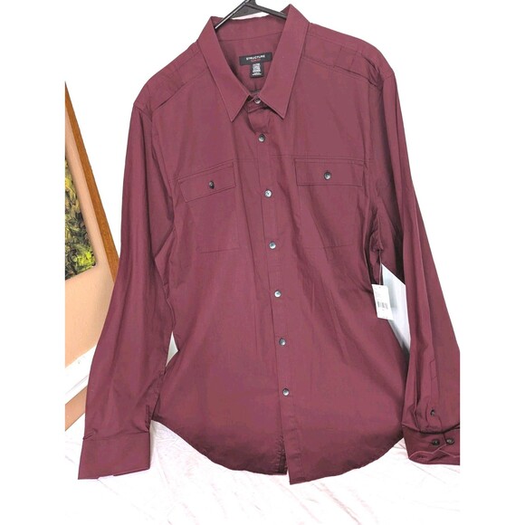 Structure Slim Fit Shirt Mens XL GorpCore Epaulettes VTG Recycled Materials Y2K